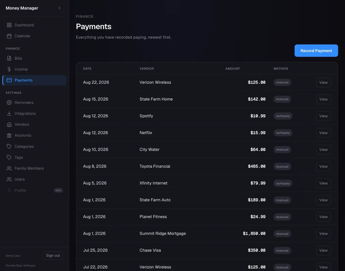 Payment form — receipt attached